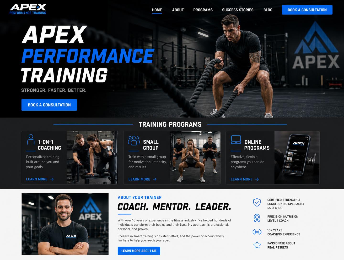 Apex Performance Training website concept homepage — Personal Training / Fitness